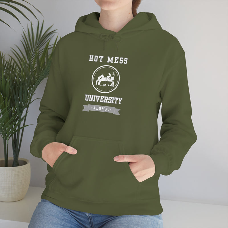 HOT MESS UNIVERSITY- Unisex Heavy Blend Hooded Sweatshirt (VARIETY OF COLORS)