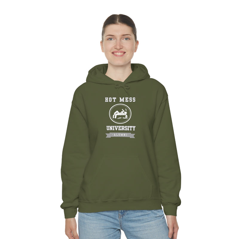 HOT MESS UNIVERSITY- Unisex Heavy Blend Hooded Sweatshirt (VARIETY OF COLORS)