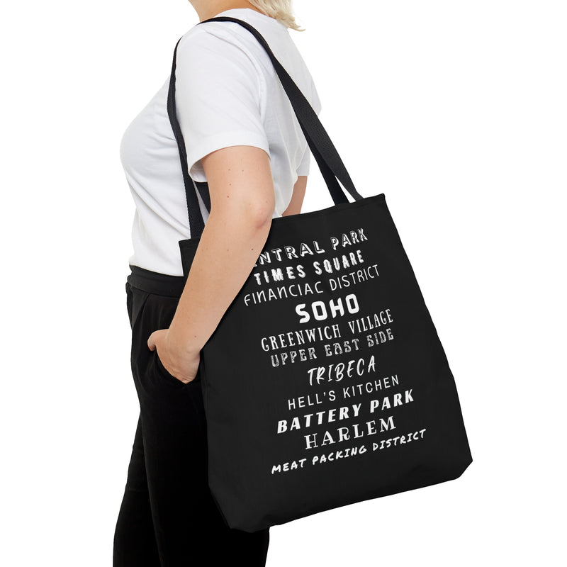 NYC Neighborhoods- AOP Tote Bag (BLACK)