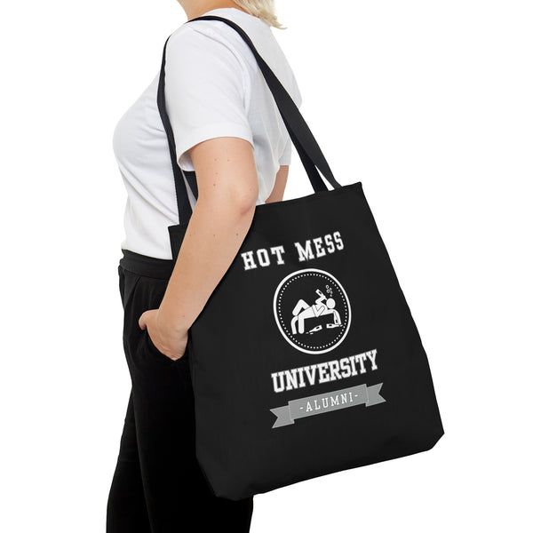 HOT MESS UNIVERSITY- AOP Tote Bag (BLACK)