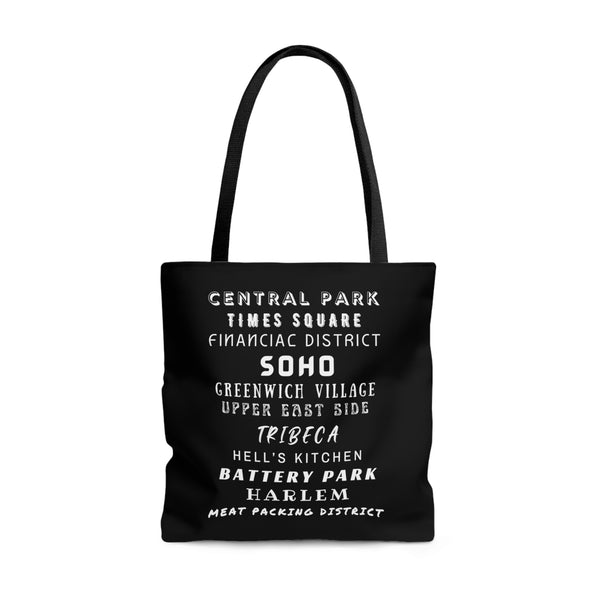 NYC Neighborhoods- AOP Tote Bag (BLACK)